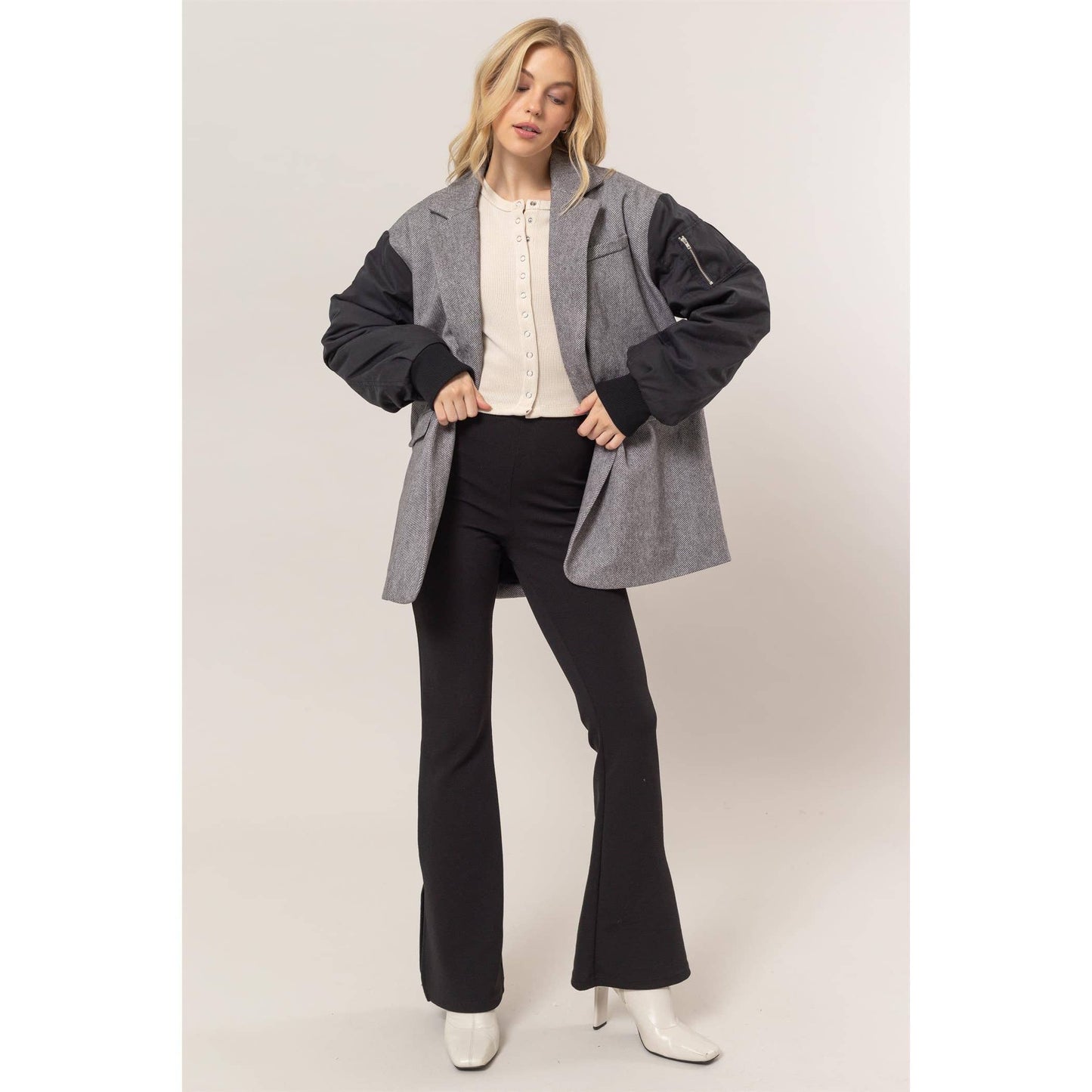 Herringbone Mixed Media Coat