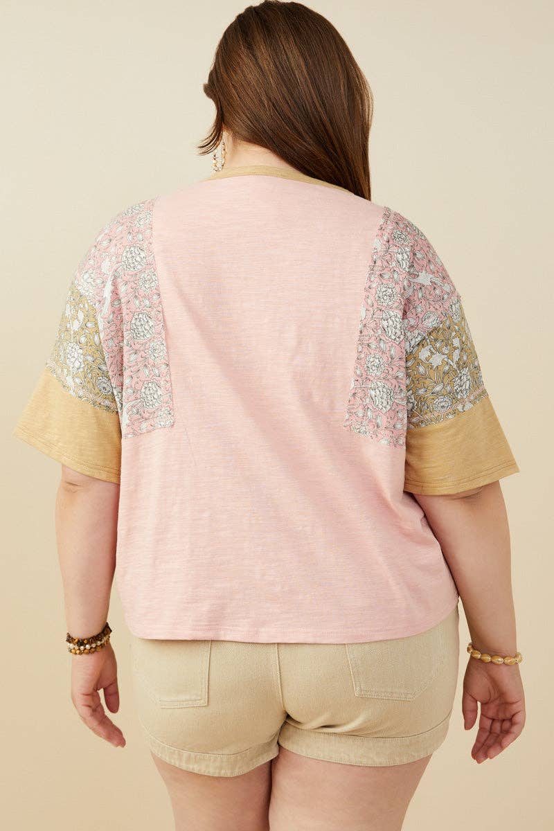 Womens Print And Color Block Knit Top