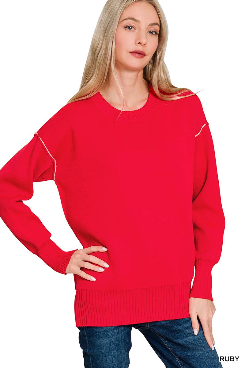 Round Neck Contrast Trim Sweater
