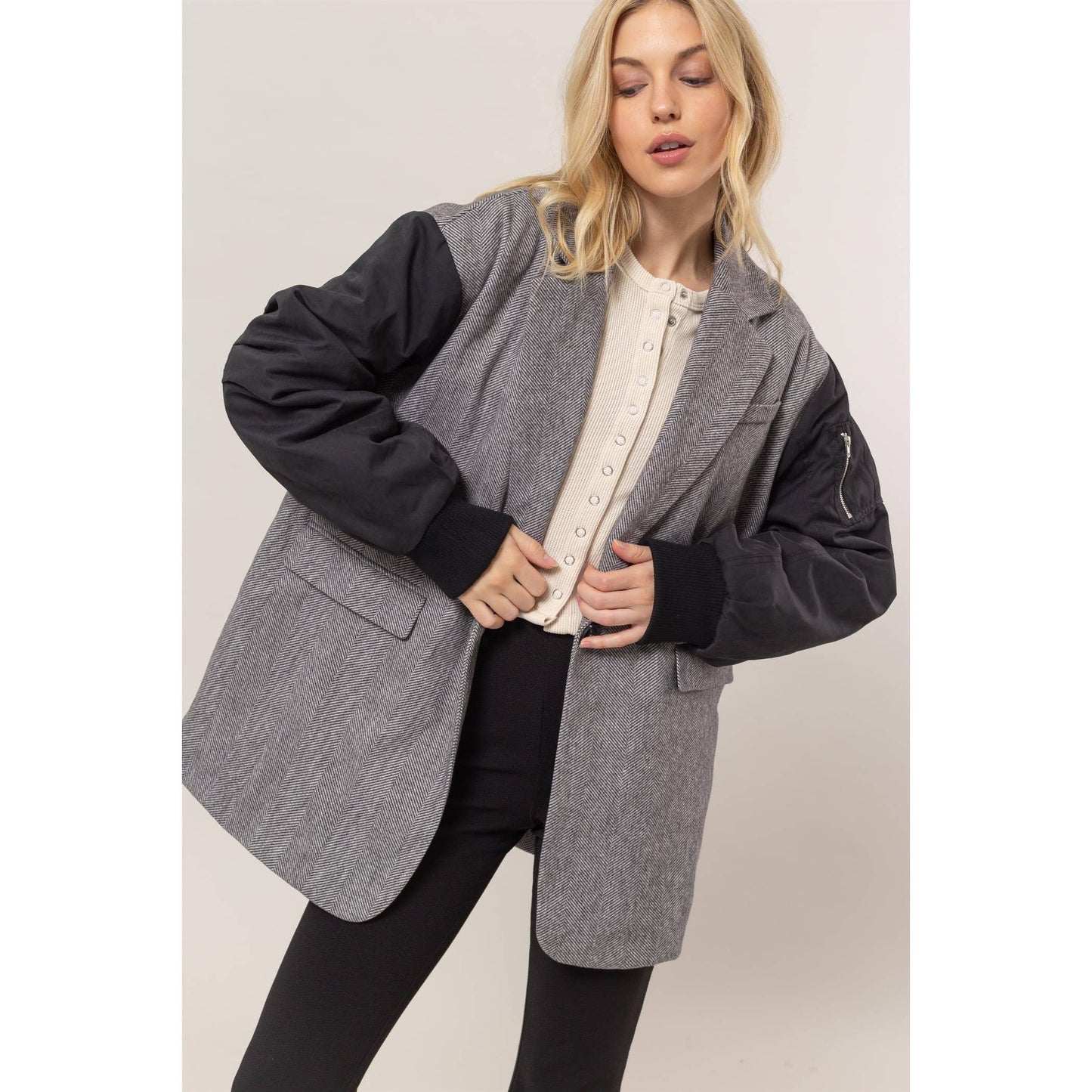 Herringbone Mixed Media Coat