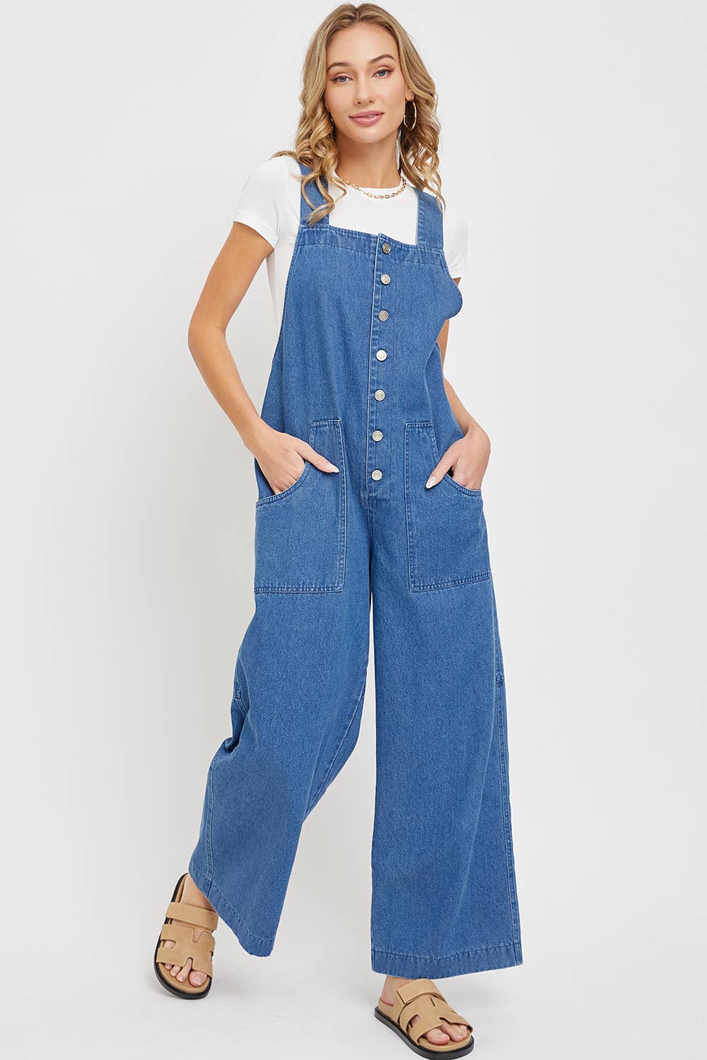 DENIM WIDE-LEG JUMPSUIT/OVERALL