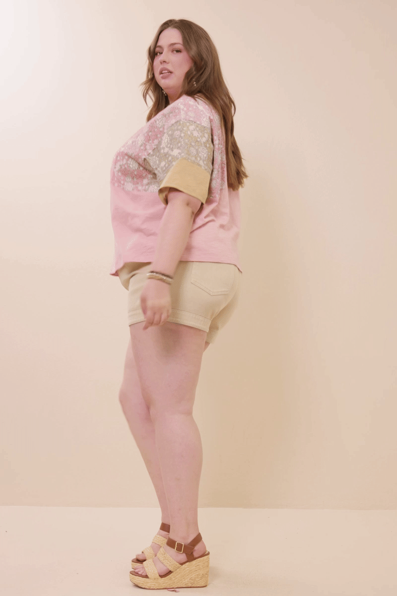 Womens Print And Color Block Knit Top