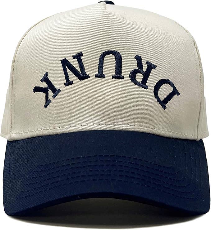 2-Tone Embroidered Cap - Drunk (Upside Down) - Navy/Beige