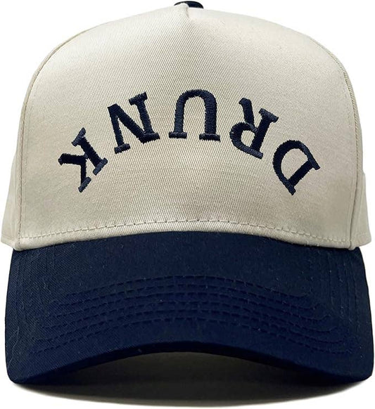 2-Tone Embroidered Cap - Drunk (Upside Down) - Navy/Beige