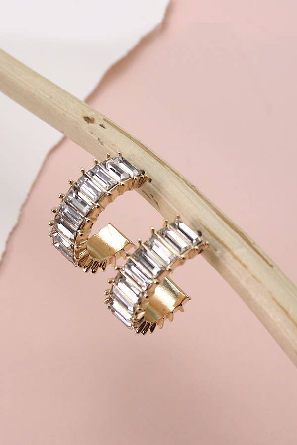CLASSIC BAGUETTE RHINESTONE HOOP EARRING | 31E23463