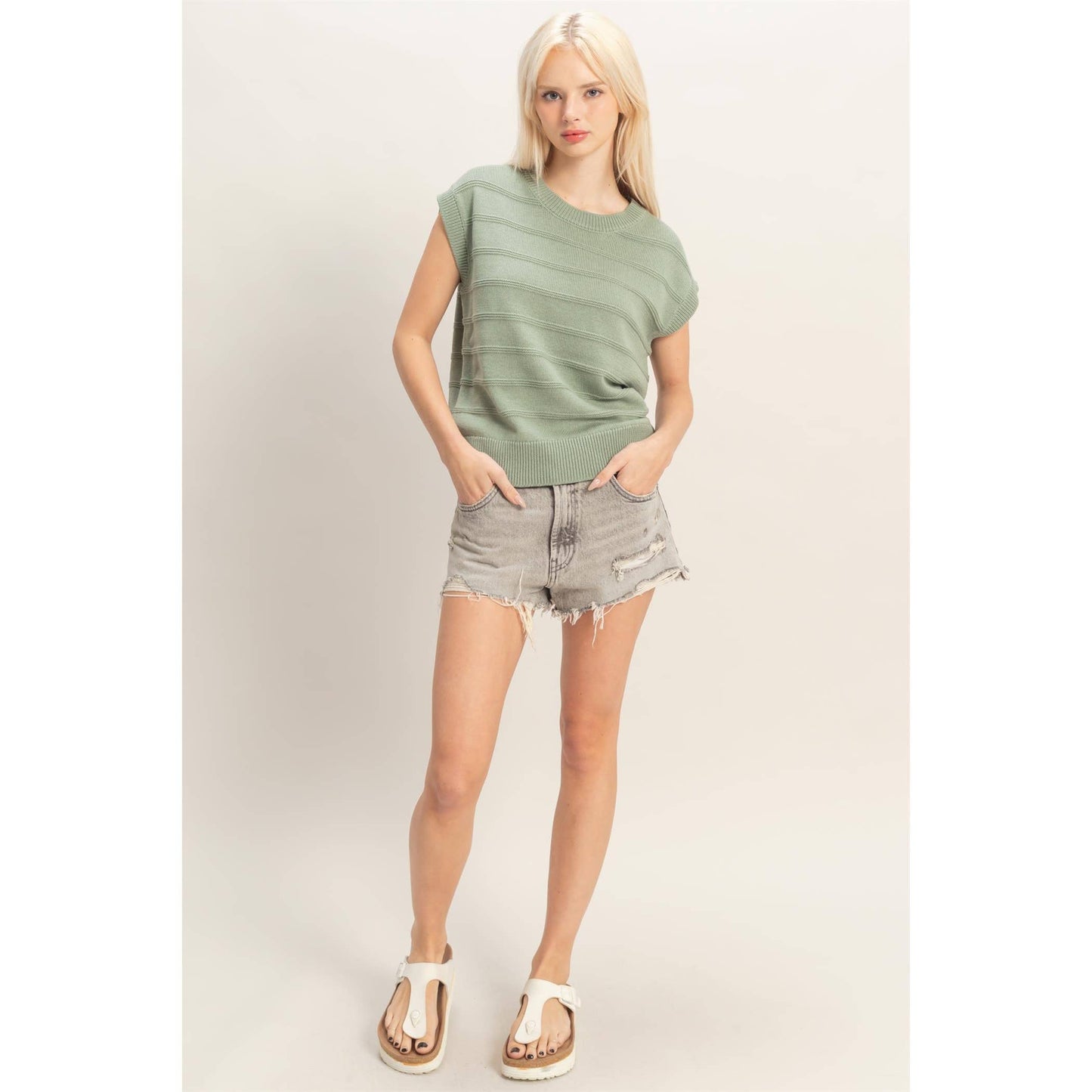 Textured Round Neck Dolman Sleeve Top