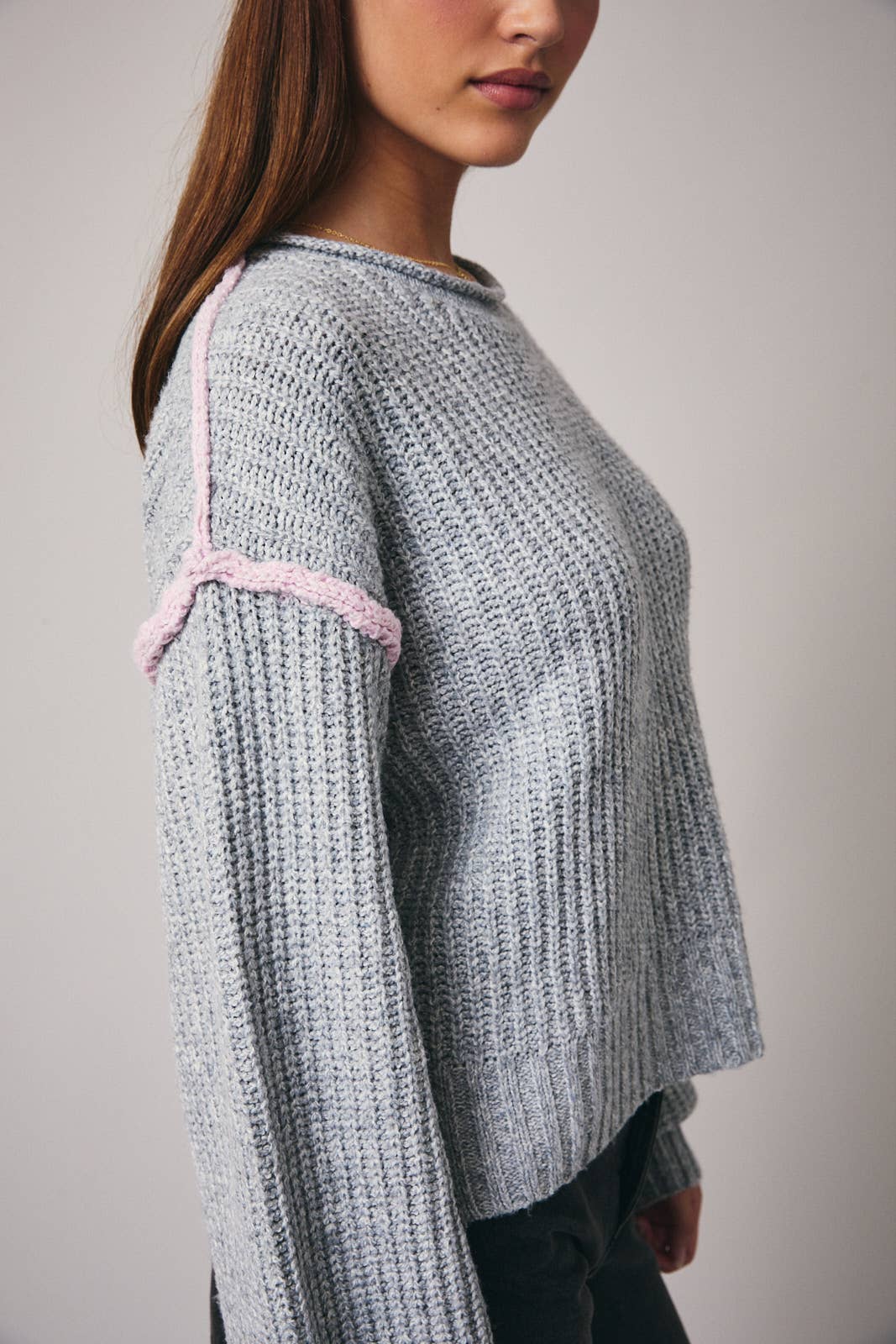 ROUND ROLL UP NECK LONG SLEEVE SLOUCHY FIT SWEATER