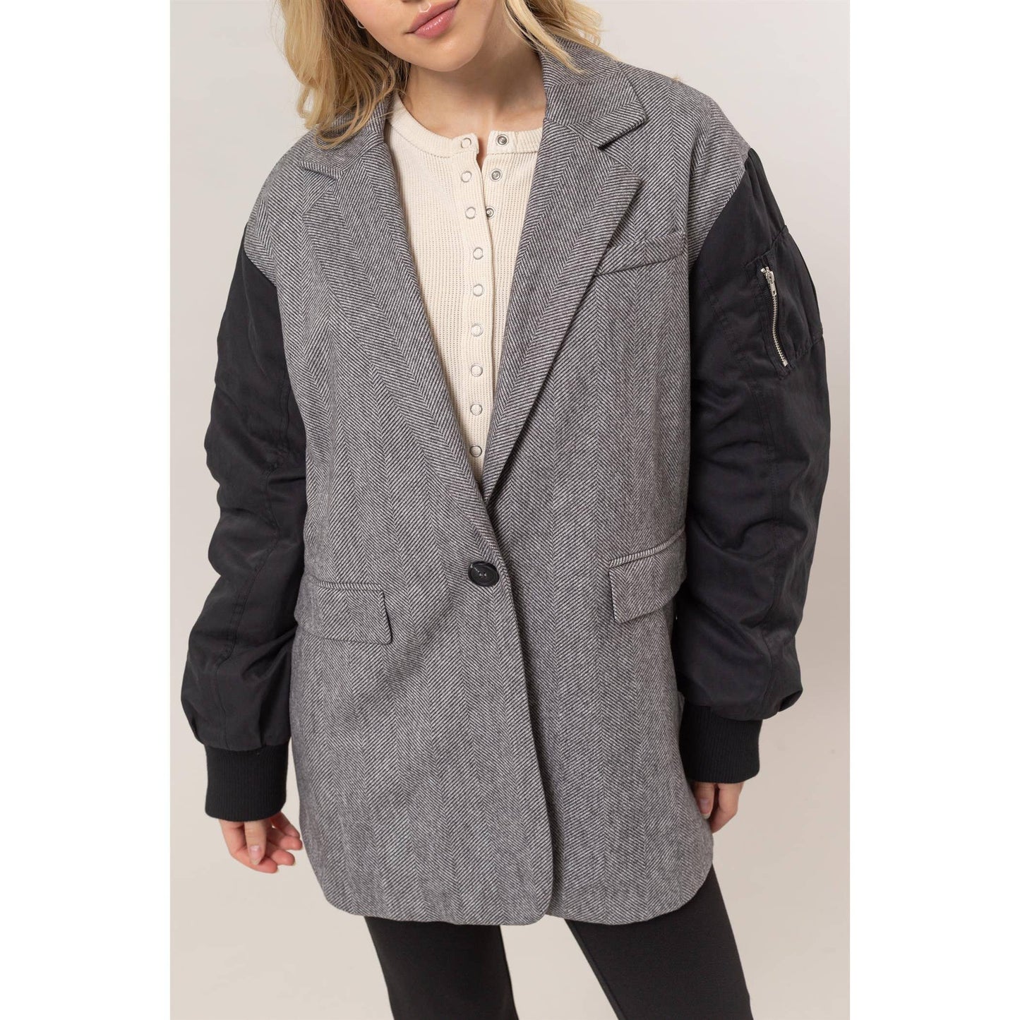 Herringbone Mixed Media Coat