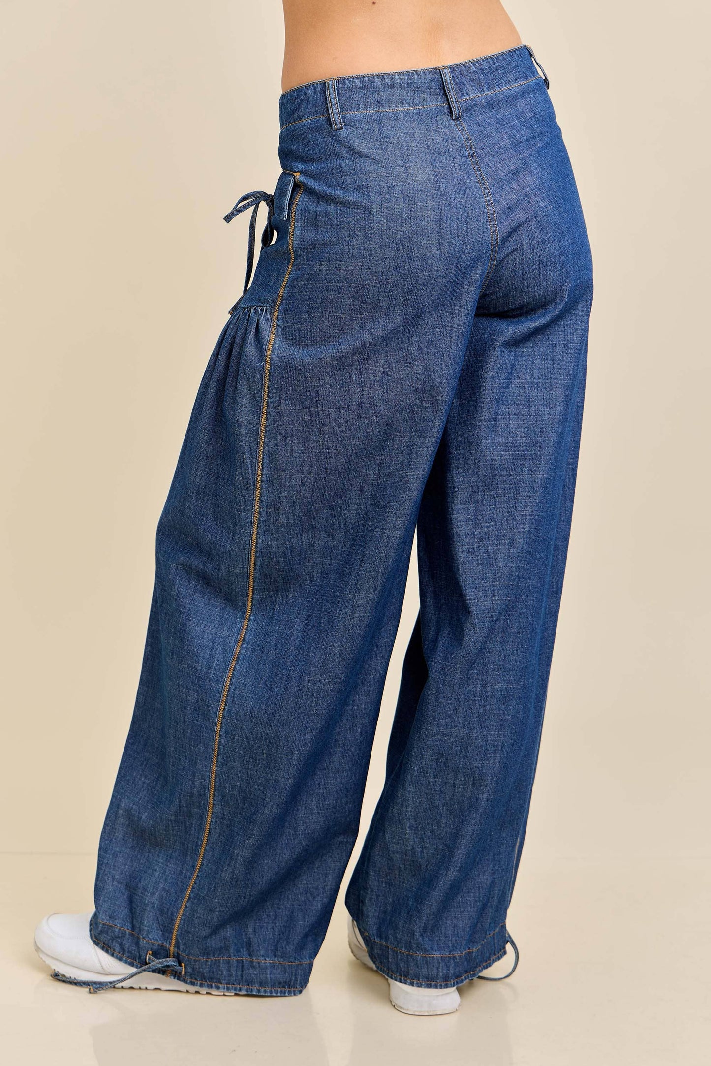 Dual-Style Wide-Leg and Cinched Jogger Denim Pants