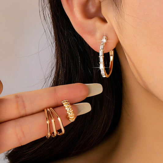 Baguette Stone Hoop, Geo Hoop Trio Earrings | 80E61782