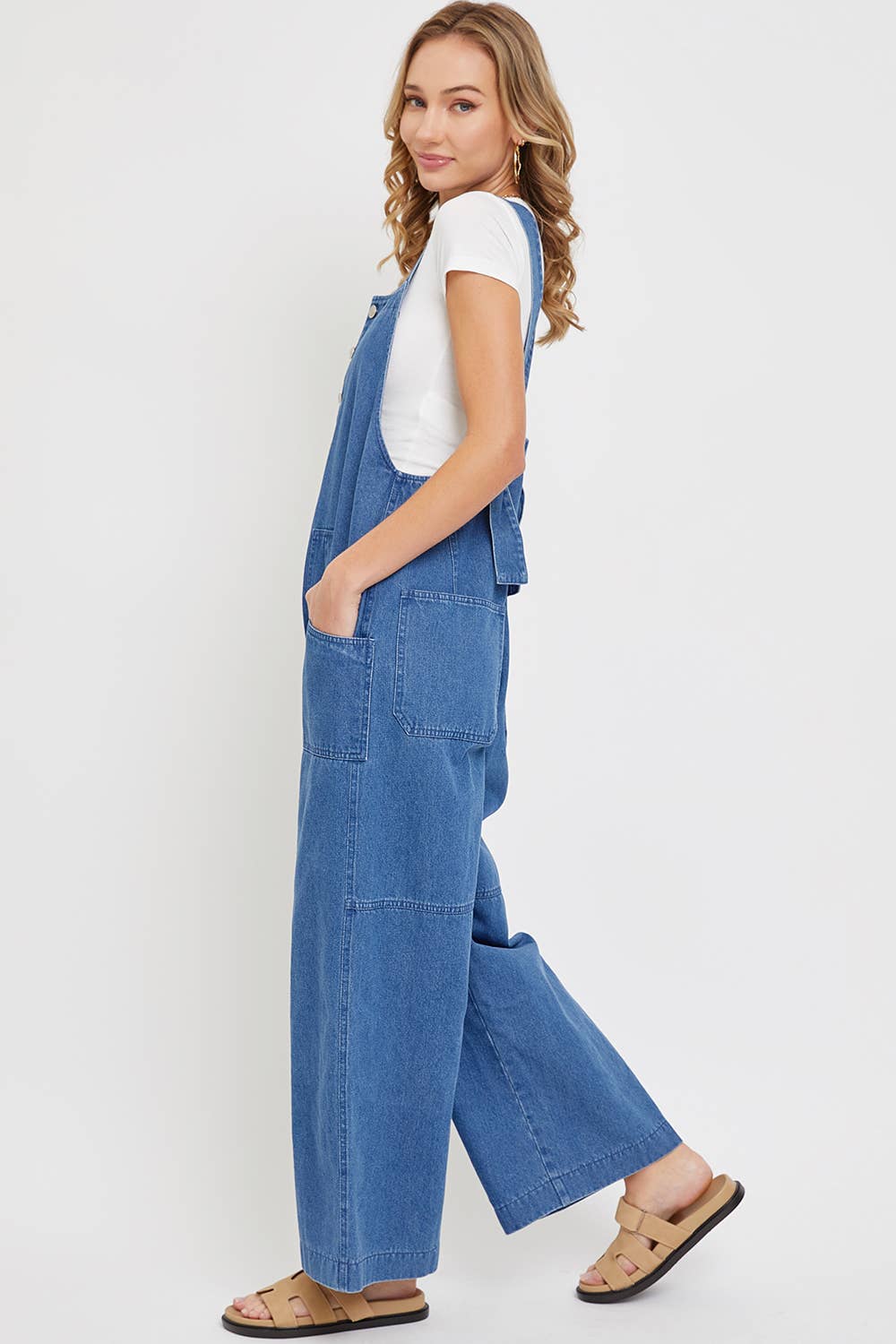 DENIM WIDE-LEG JUMPSUIT/OVERALL