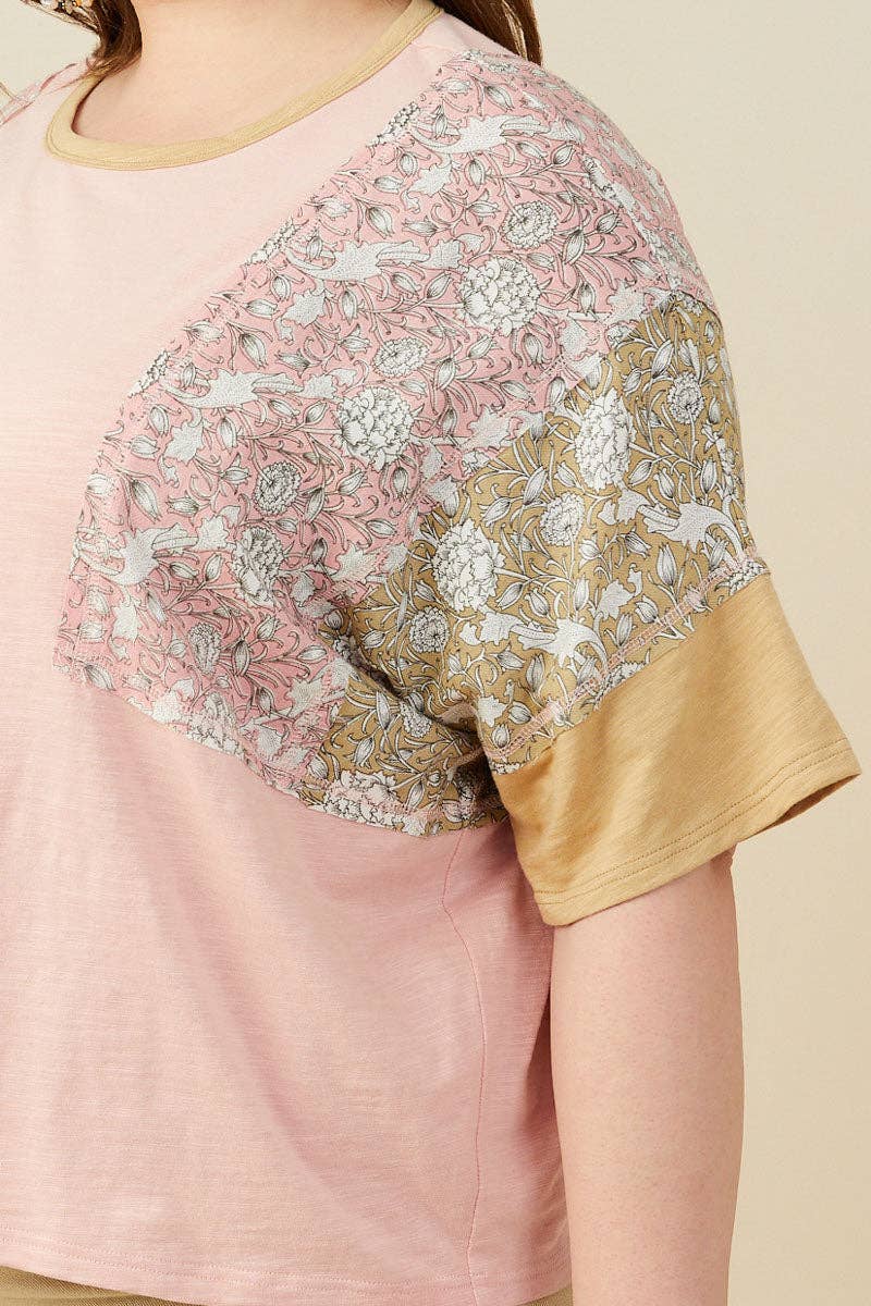 Womens Print And Color Block Knit Top