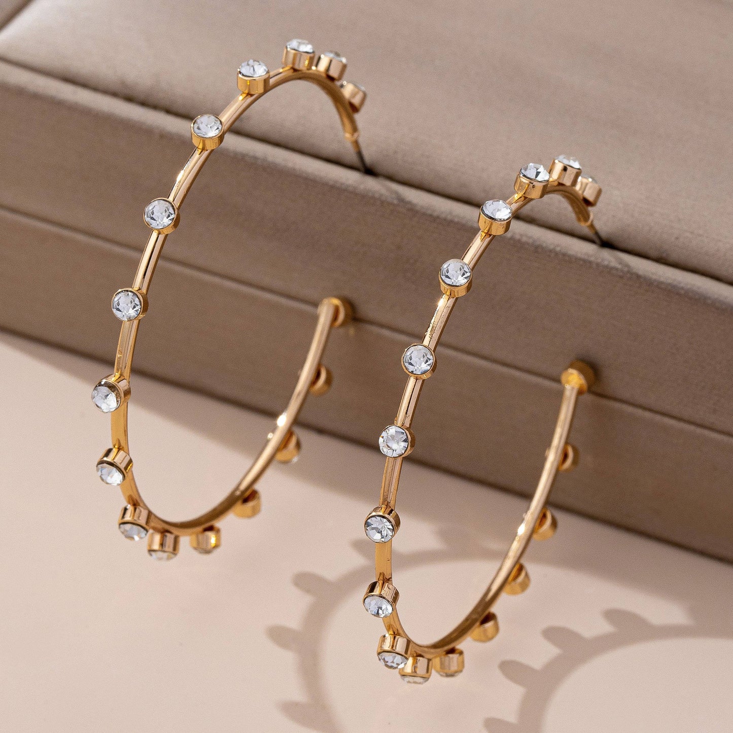 Crystal-Studded Gold Hoop Earrings | 80E61637