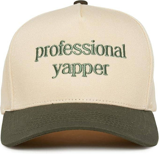 2-Tone Embroidered Cap - Professional Yapper - Olive/Beige