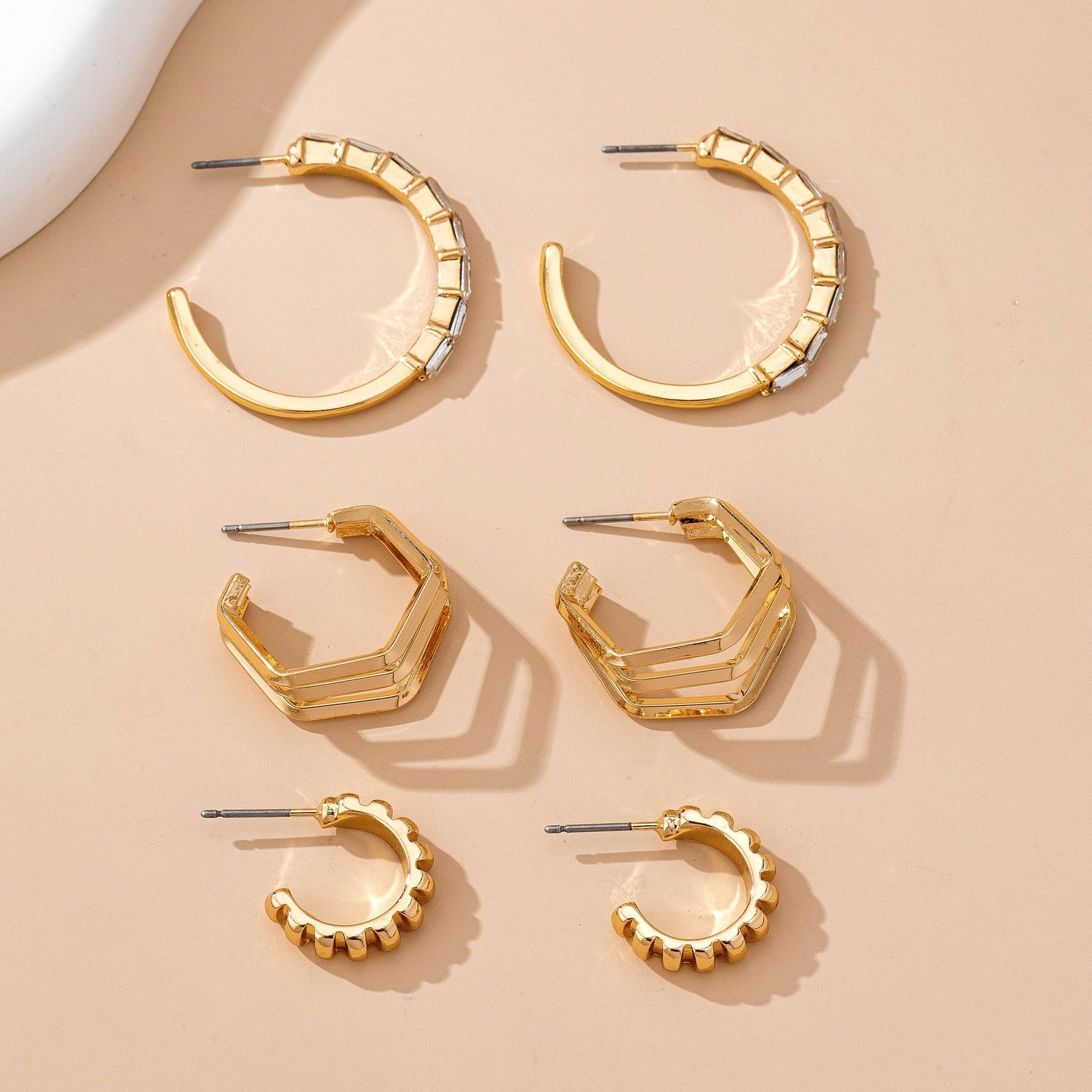 Baguette Stone Hoop, Geo Hoop Trio Earrings | 80E61782