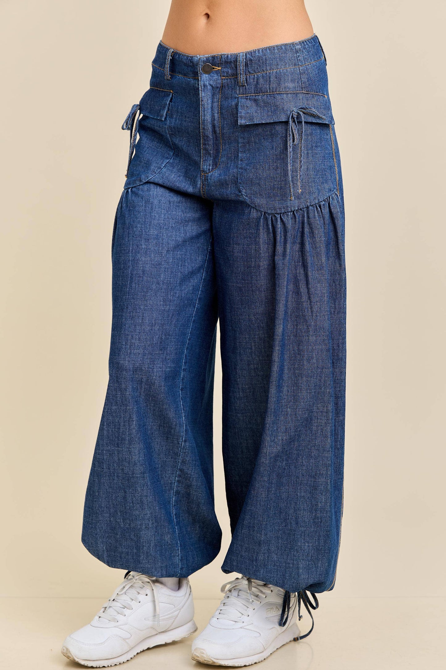 Dual-Style Wide-Leg and Cinched Jogger Denim Pants