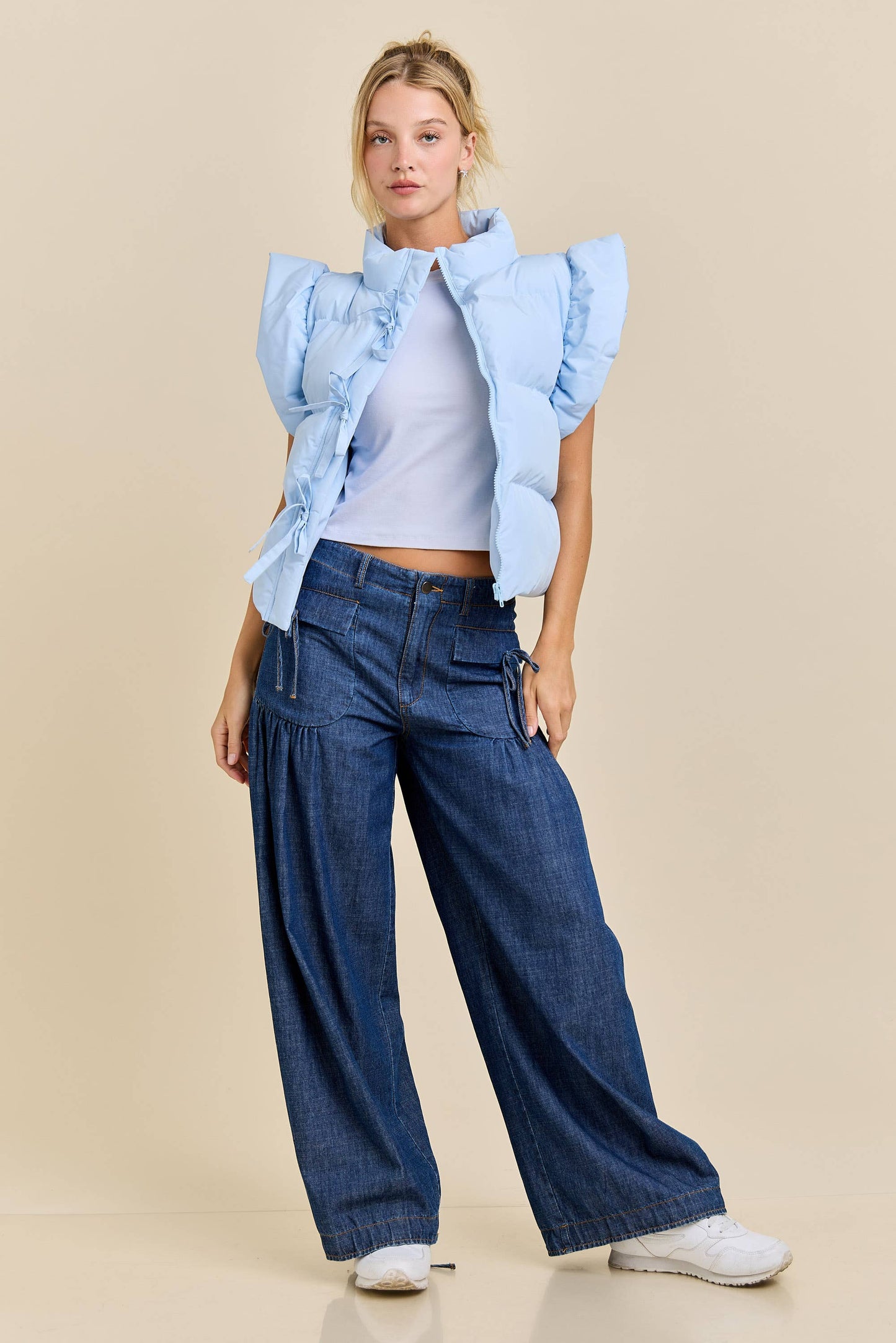 Dual-Style Wide-Leg and Cinched Jogger Denim Pants