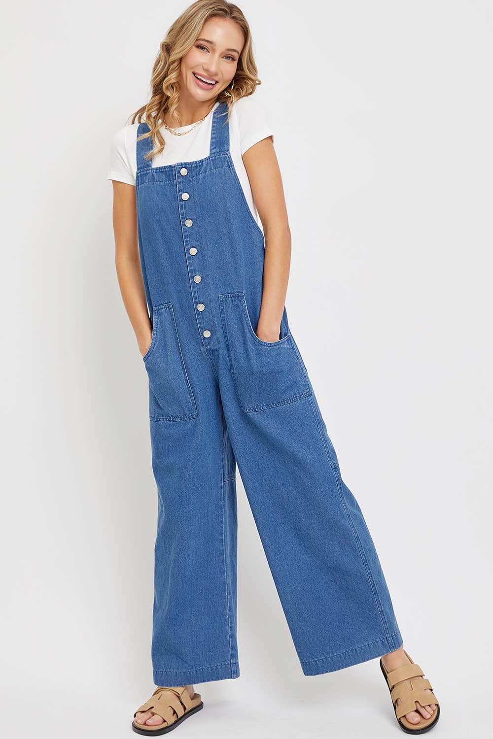 DENIM WIDE-LEG JUMPSUIT/OVERALL