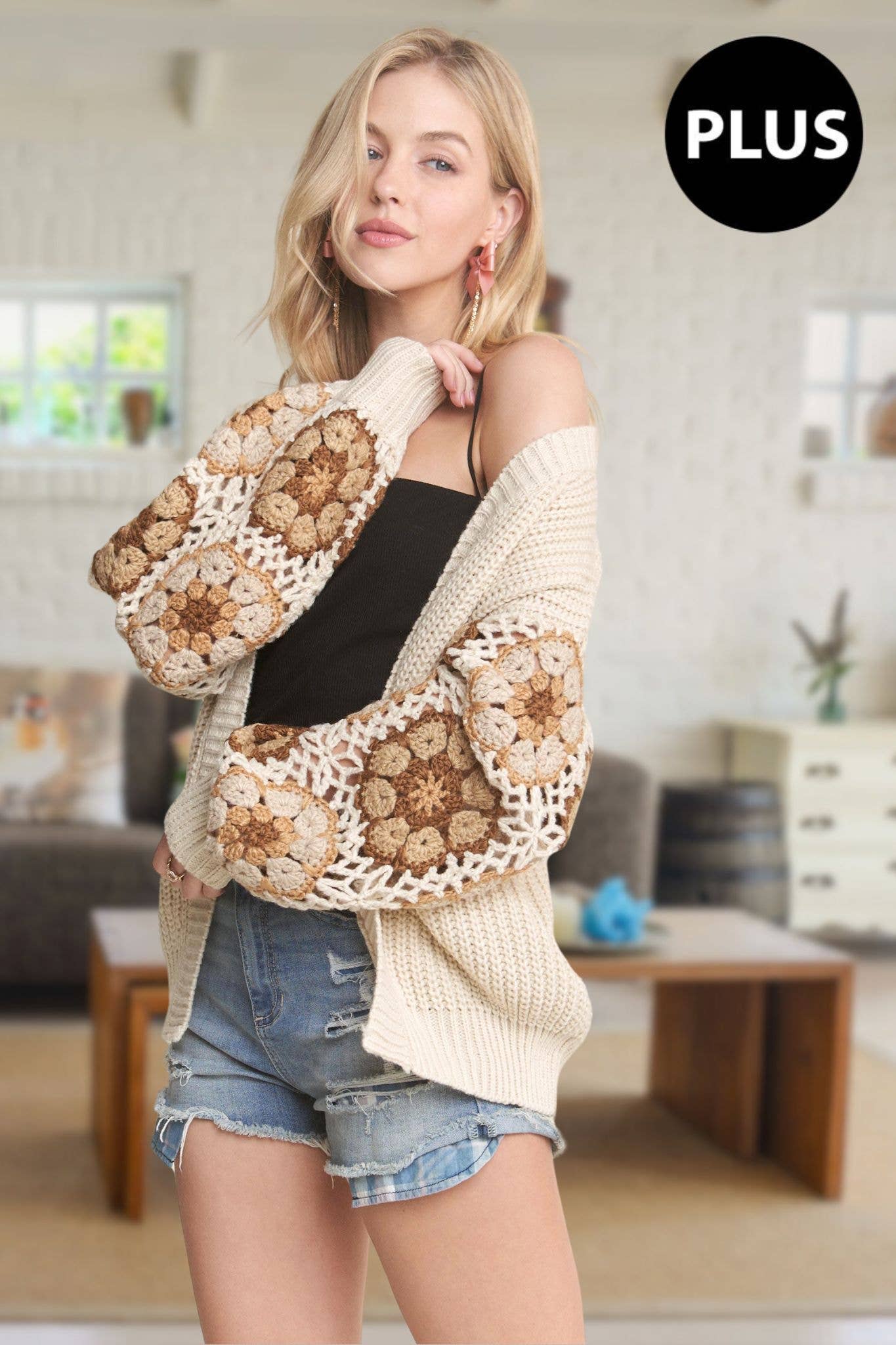 PLUS SIZE CROCHET SWEATER CARDIGAN