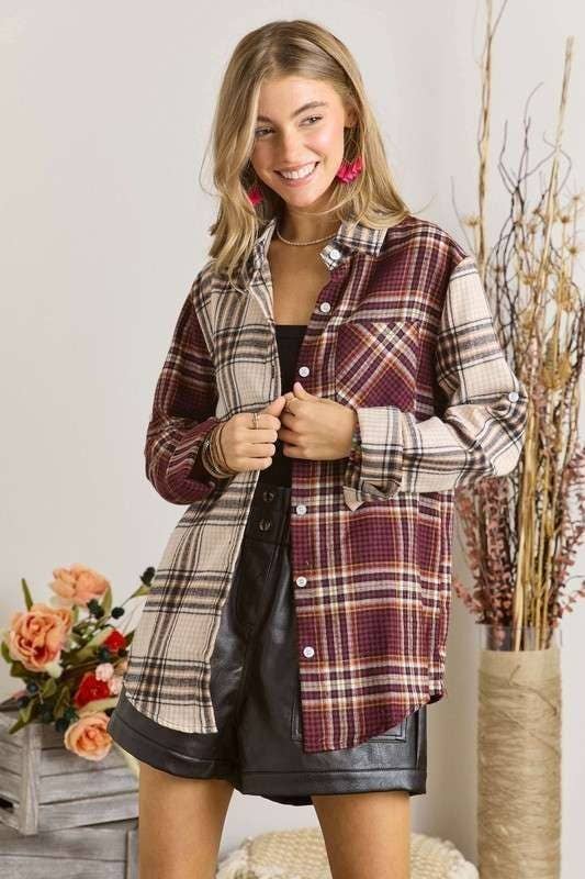 CET2512X - PLUS SIZE MULTI COLOR PLAID SHIRT
