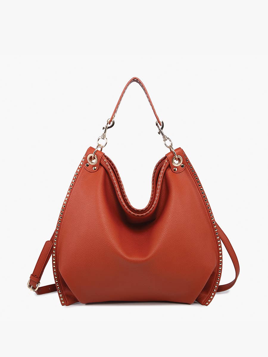 Carly Studded Slouchy Hobo w/ Long Strap