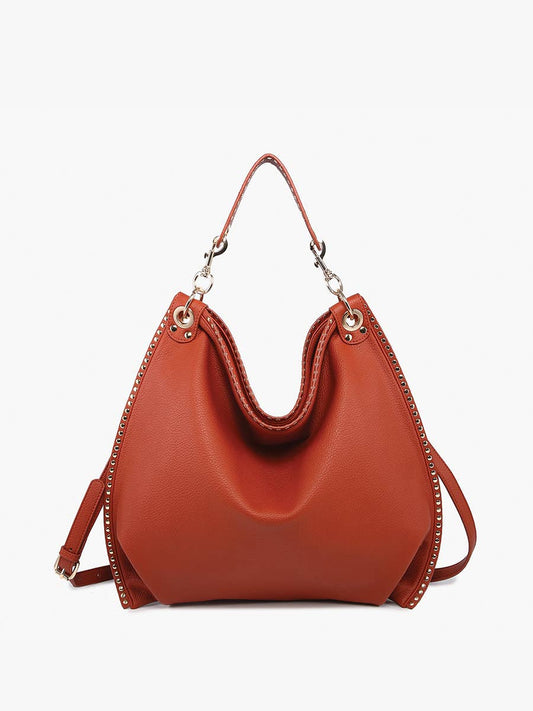 Carly Studded Slouchy Hobo w/ Long Strap