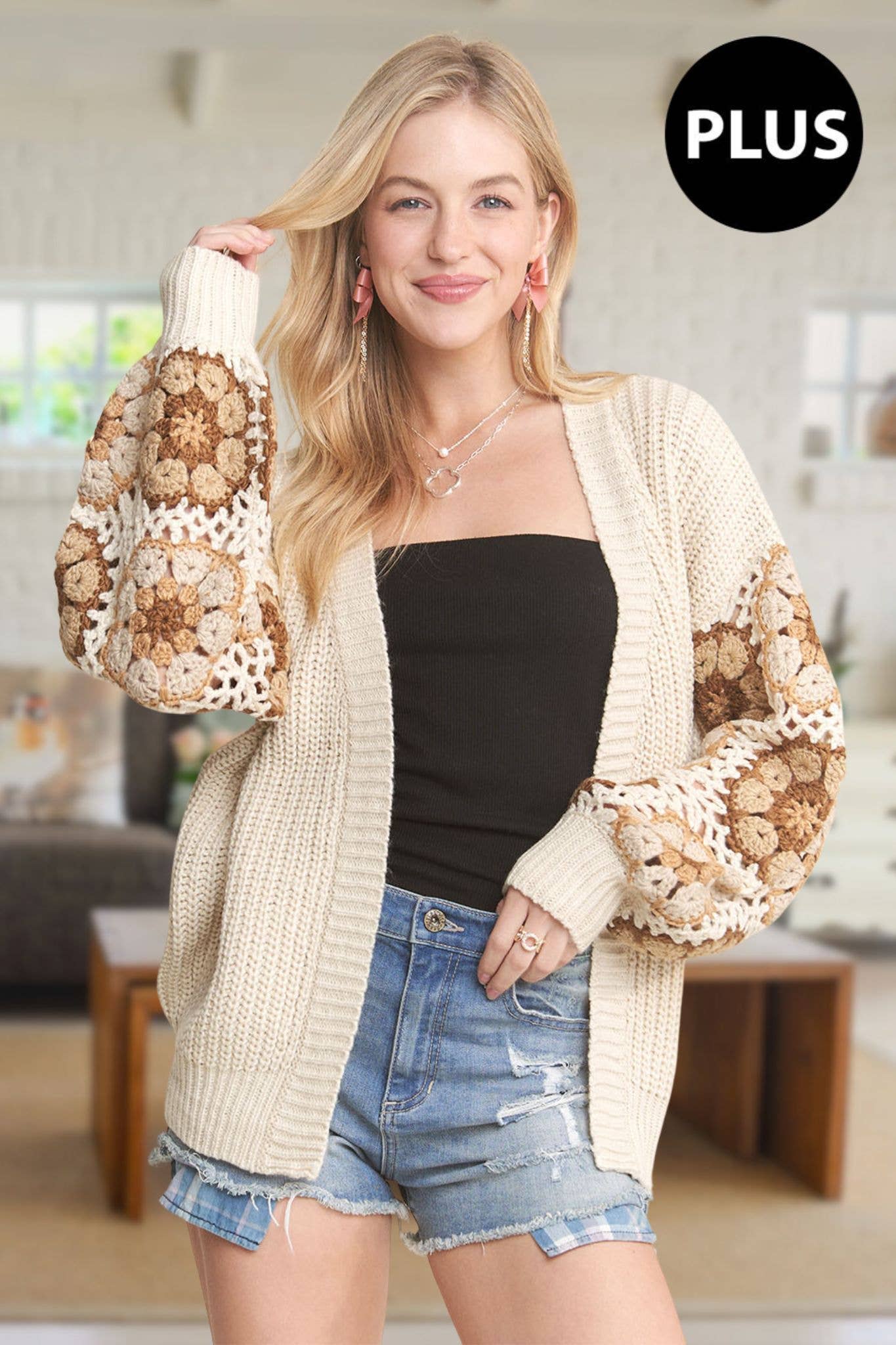 PLUS SIZE CROCHET SWEATER CARDIGAN