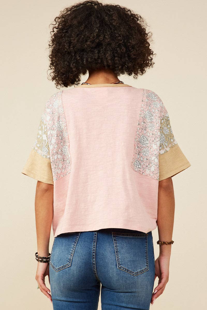 Womens Print And Color Block Knit Top