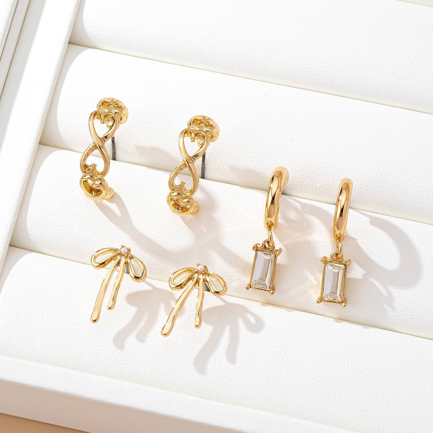 Baguette Stone Hoop, Bow Trio Earring Set | 80E61789