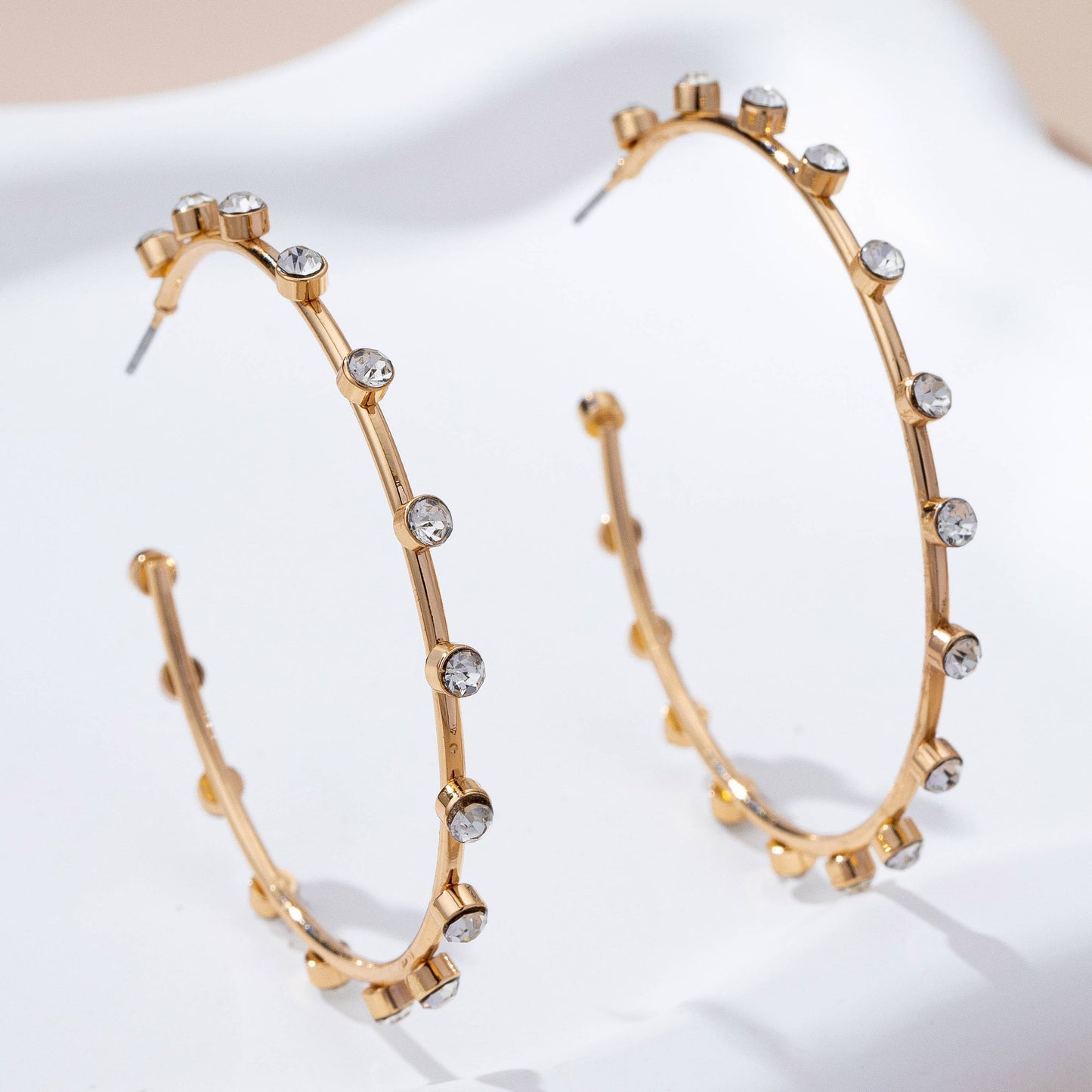 Crystal-Studded Gold Hoop Earrings | 80E61637