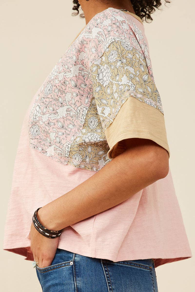 Womens Print And Color Block Knit Top