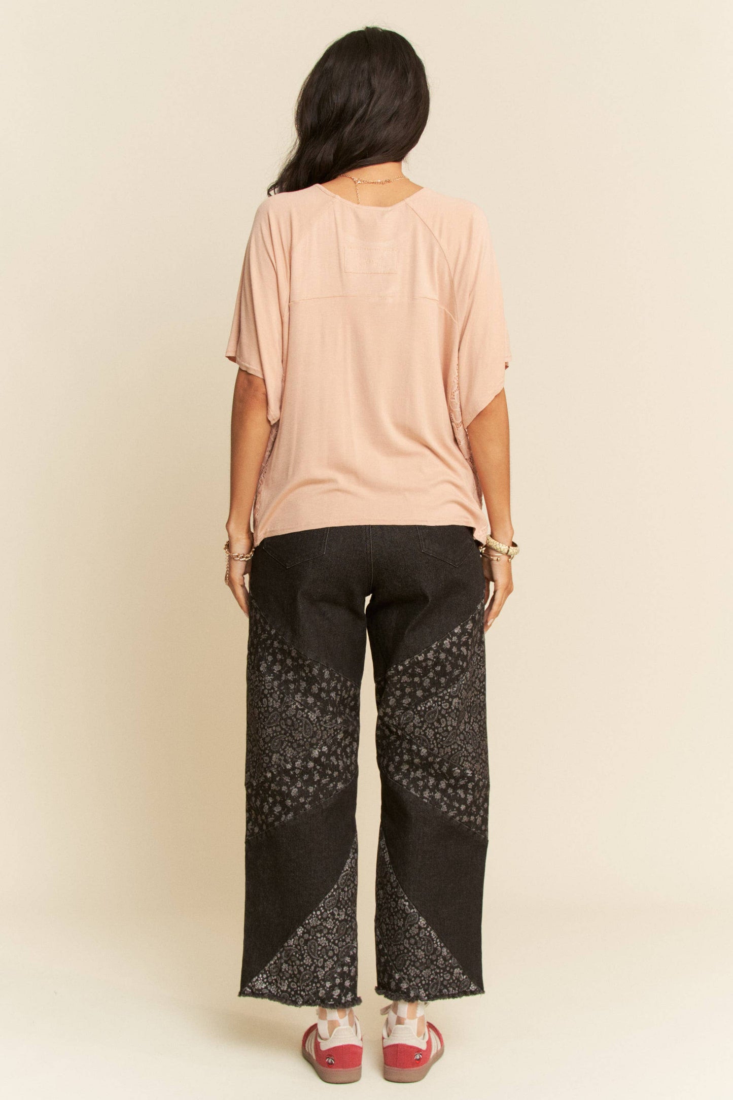 WIDE OPENING DENIM DITSY FLORAL AND PAISLEY PRINT