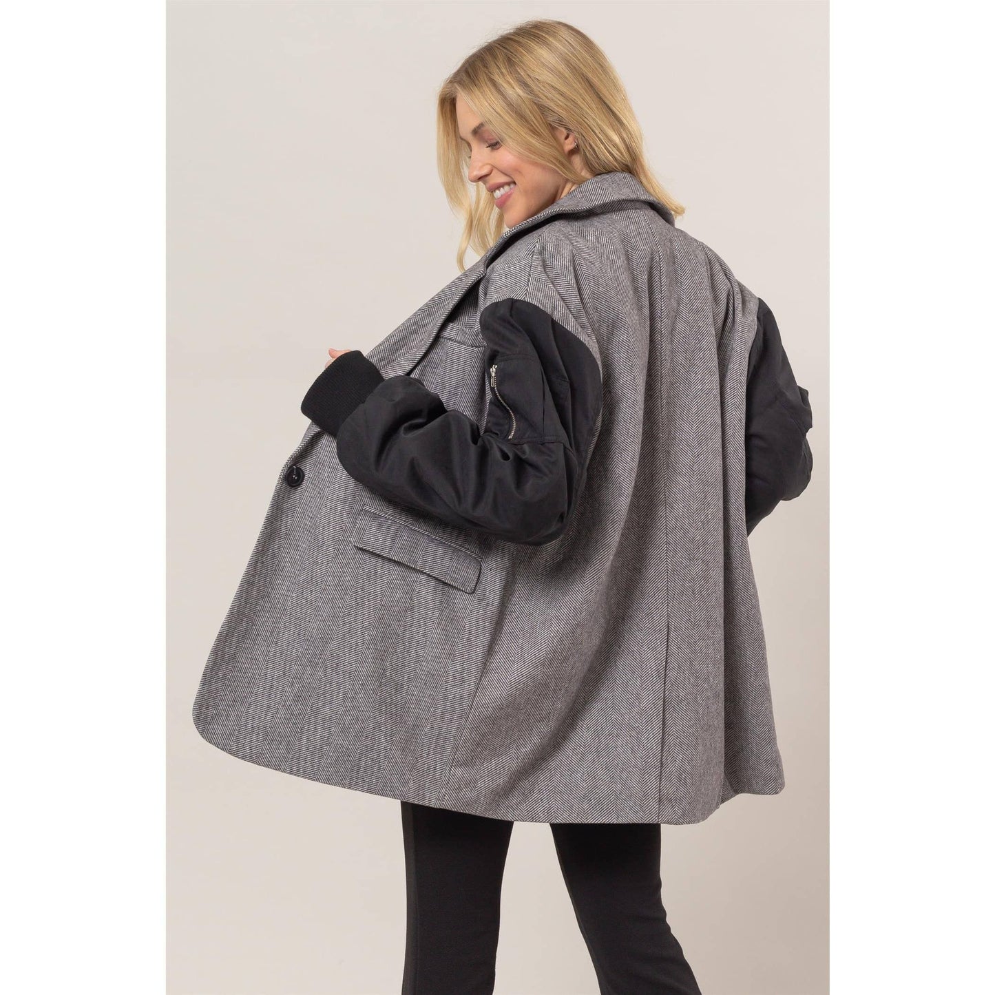 Herringbone Mixed Media Coat