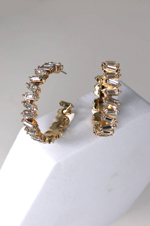 BAGUETTE RHINESTONE HOOP EARRINGS | 40E414