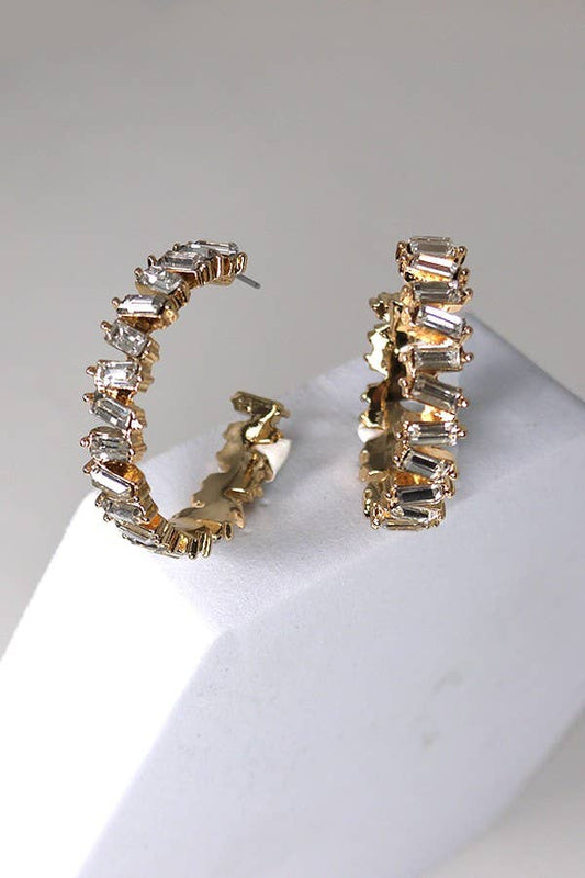 BAGUETTE RHINESTONE HOOP EARRINGS | 40E414