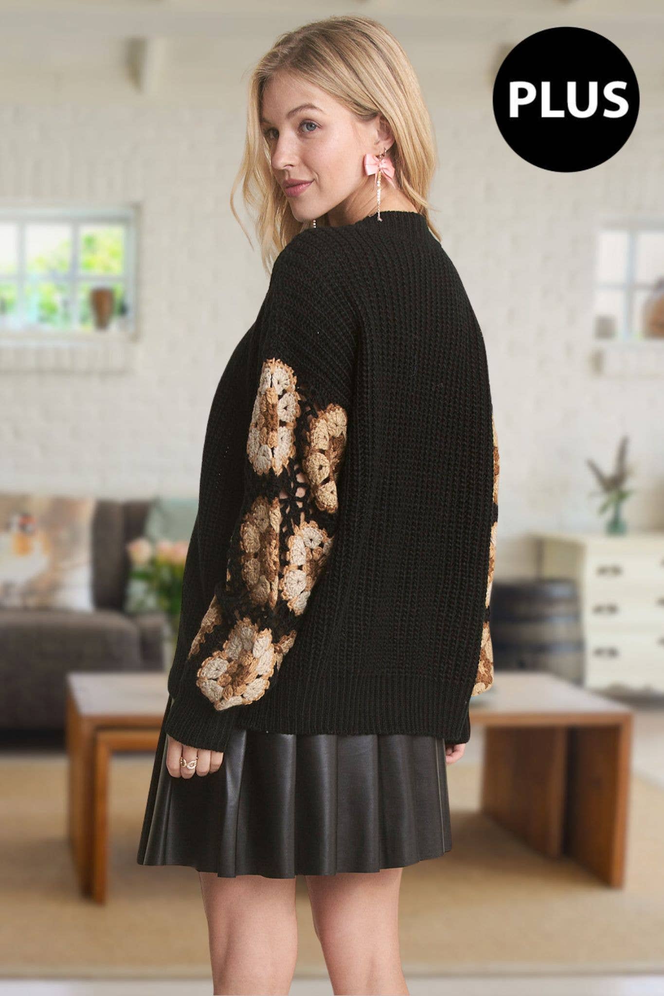 PLUS SIZE CROCHET SWEATER CARDIGAN