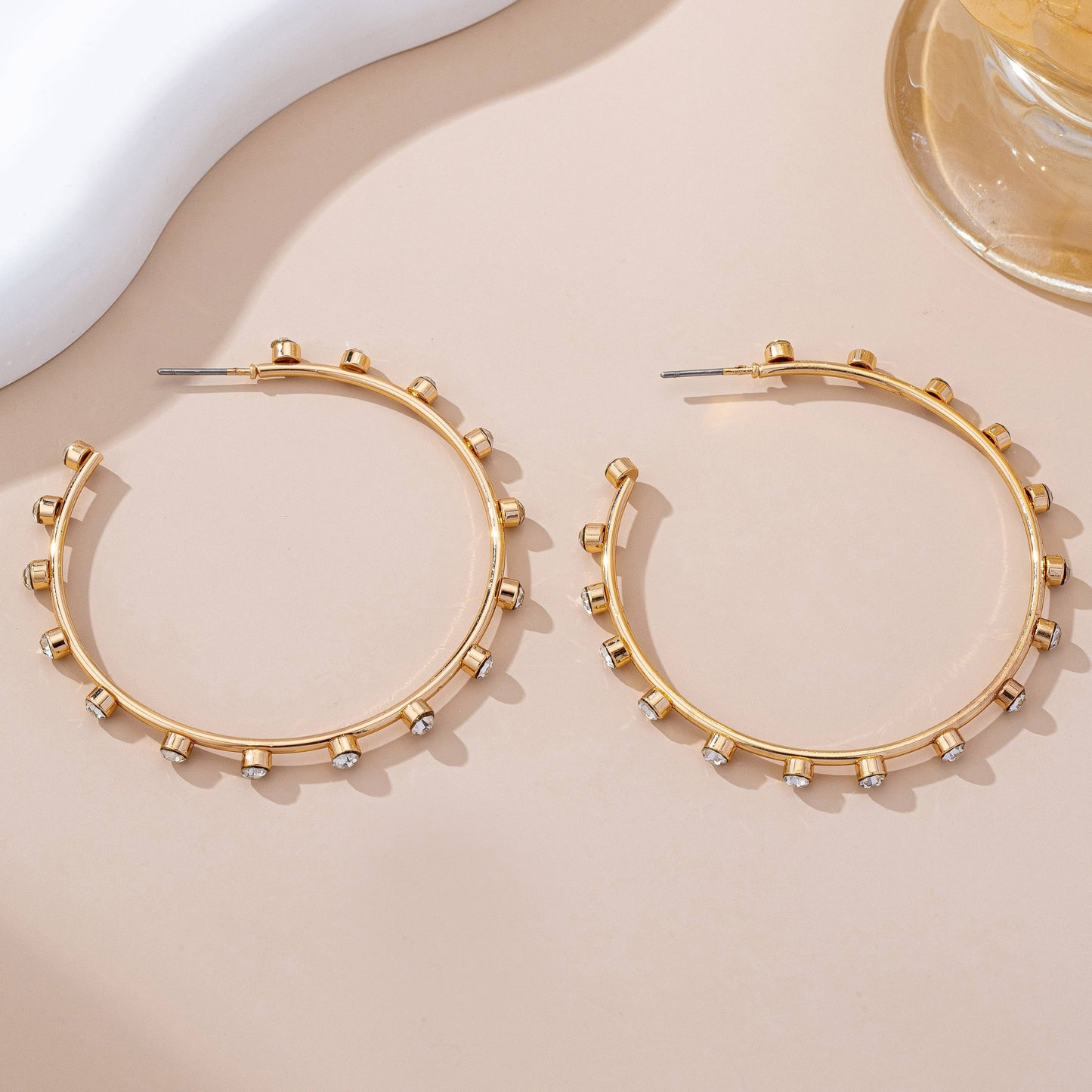 Crystal-Studded Gold Hoop Earrings | 80E61637