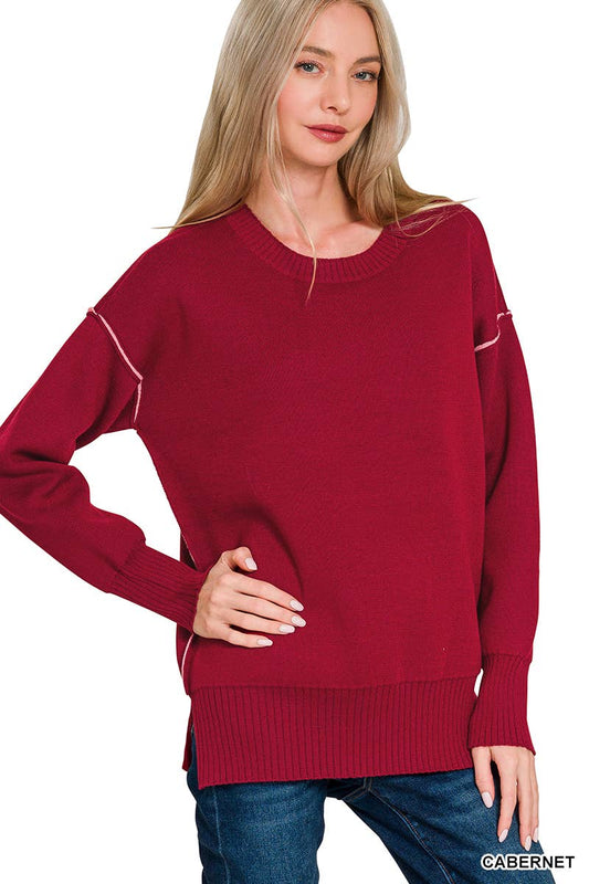 Round Neck Contrast Trim Sweater