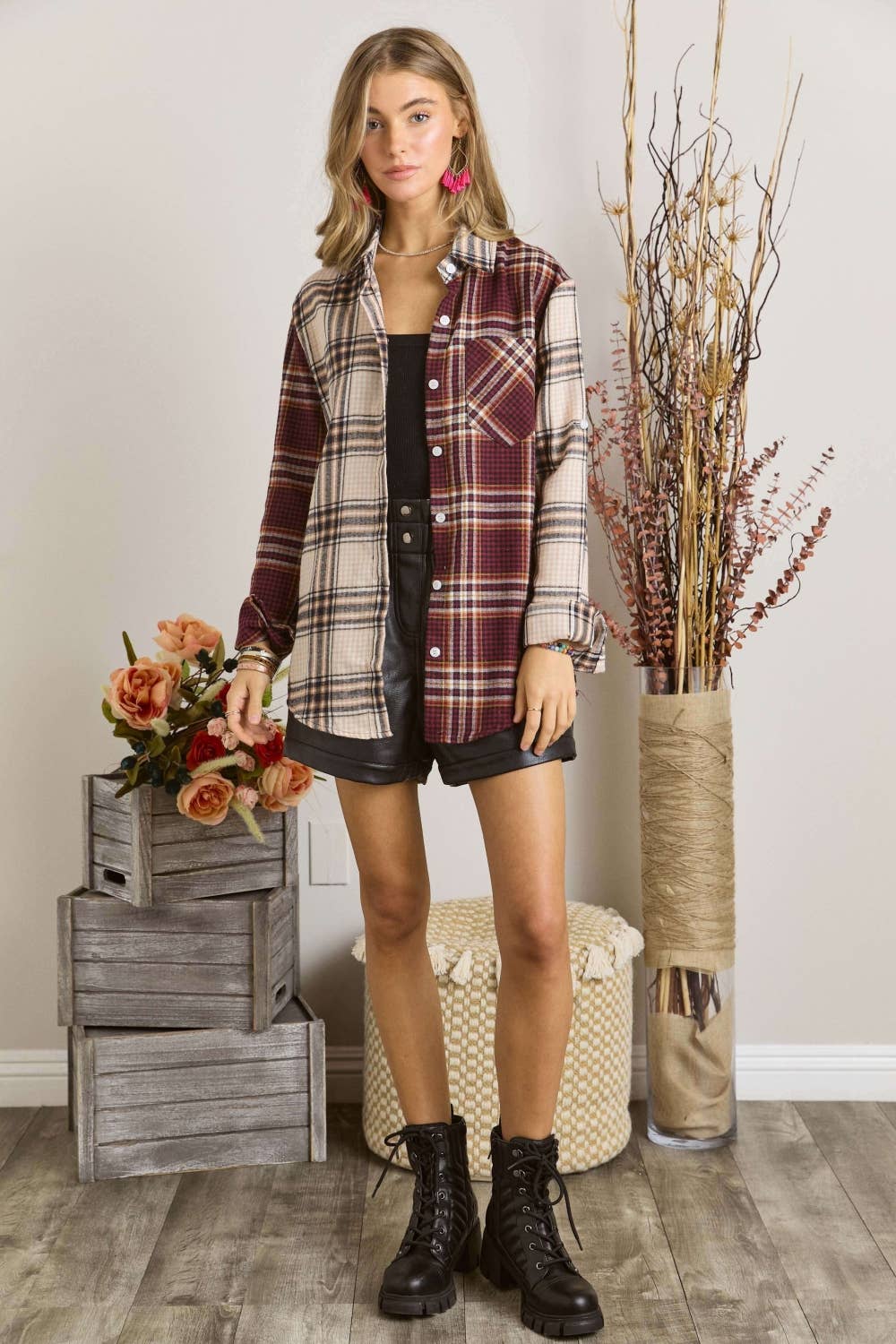 CET2512X - PLUS SIZE MULTI COLOR PLAID SHIRT
