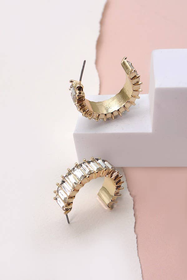 CLASSIC BAGUETTE RHINESTONE HOOP EARRING | 31E23463