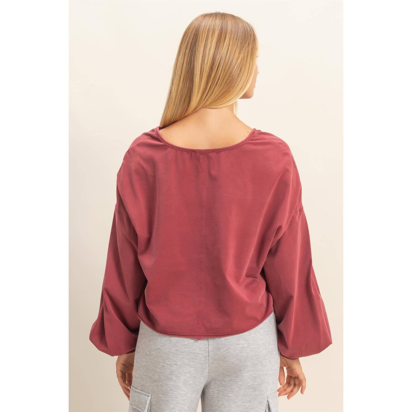 Mineral Washed Casual Long-Sleeve Top