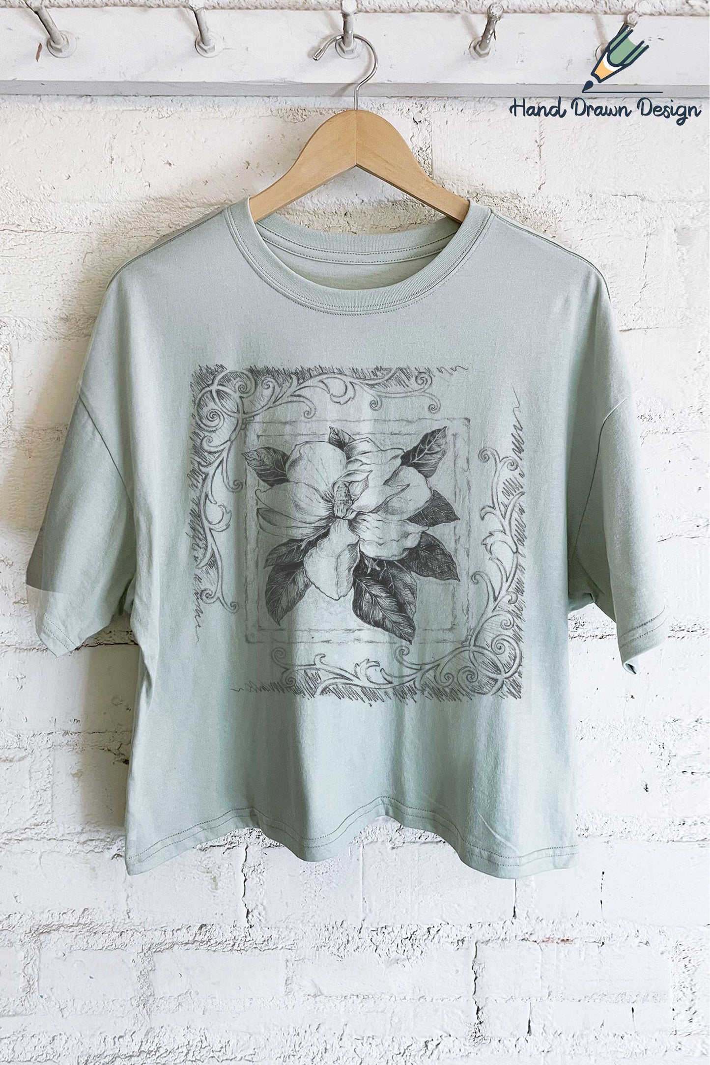 MAGNOLIA FLOWER HAND DRAWN GRAPHIC LONG CROP TOP