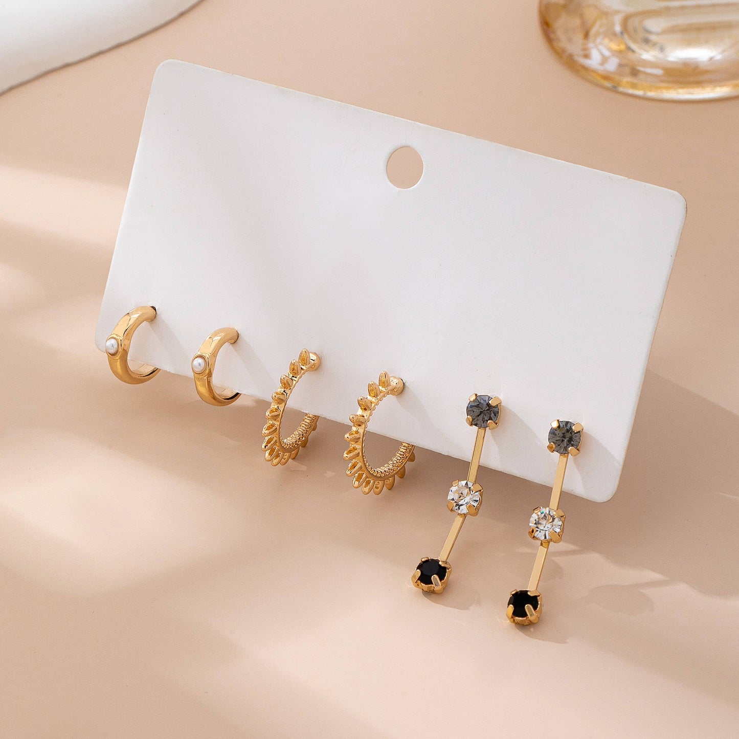 Gold-Tone Mixed Crystals & Black Gems Earring Set | 80E61607