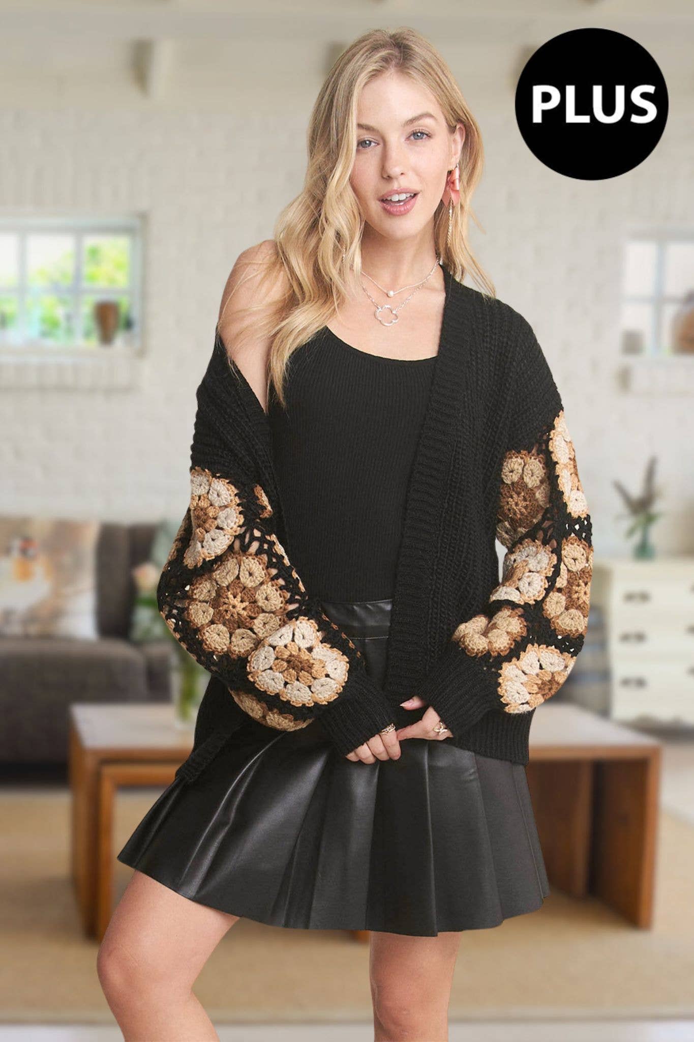 PLUS SIZE CROCHET SWEATER CARDIGAN