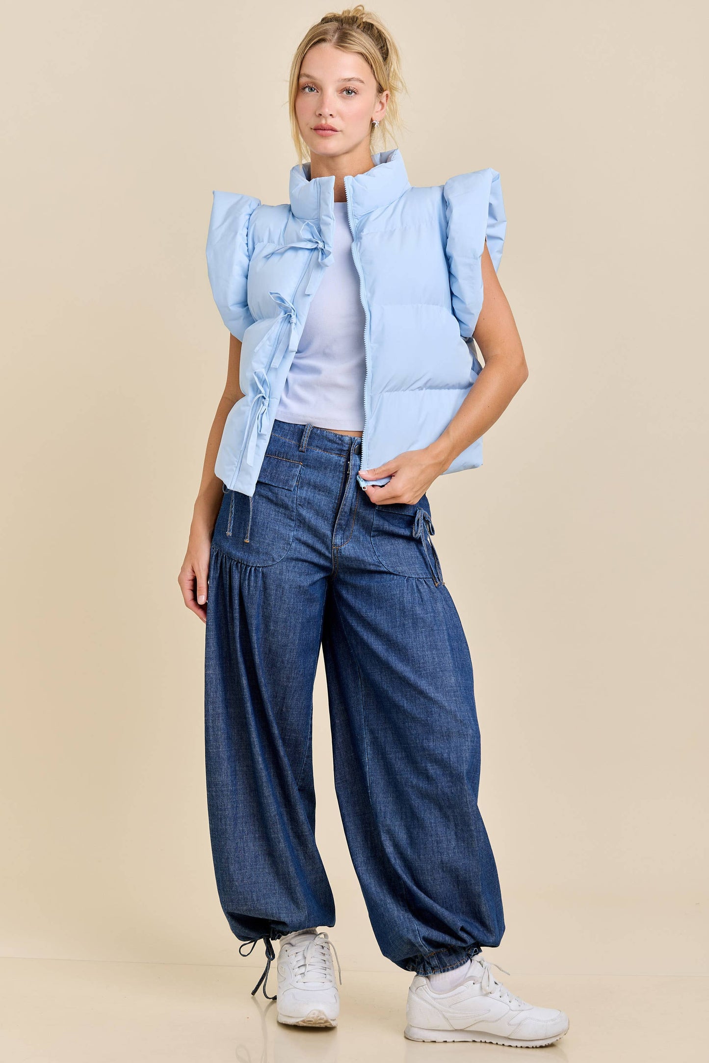 Dual-Style Wide-Leg and Cinched Jogger Denim Pants