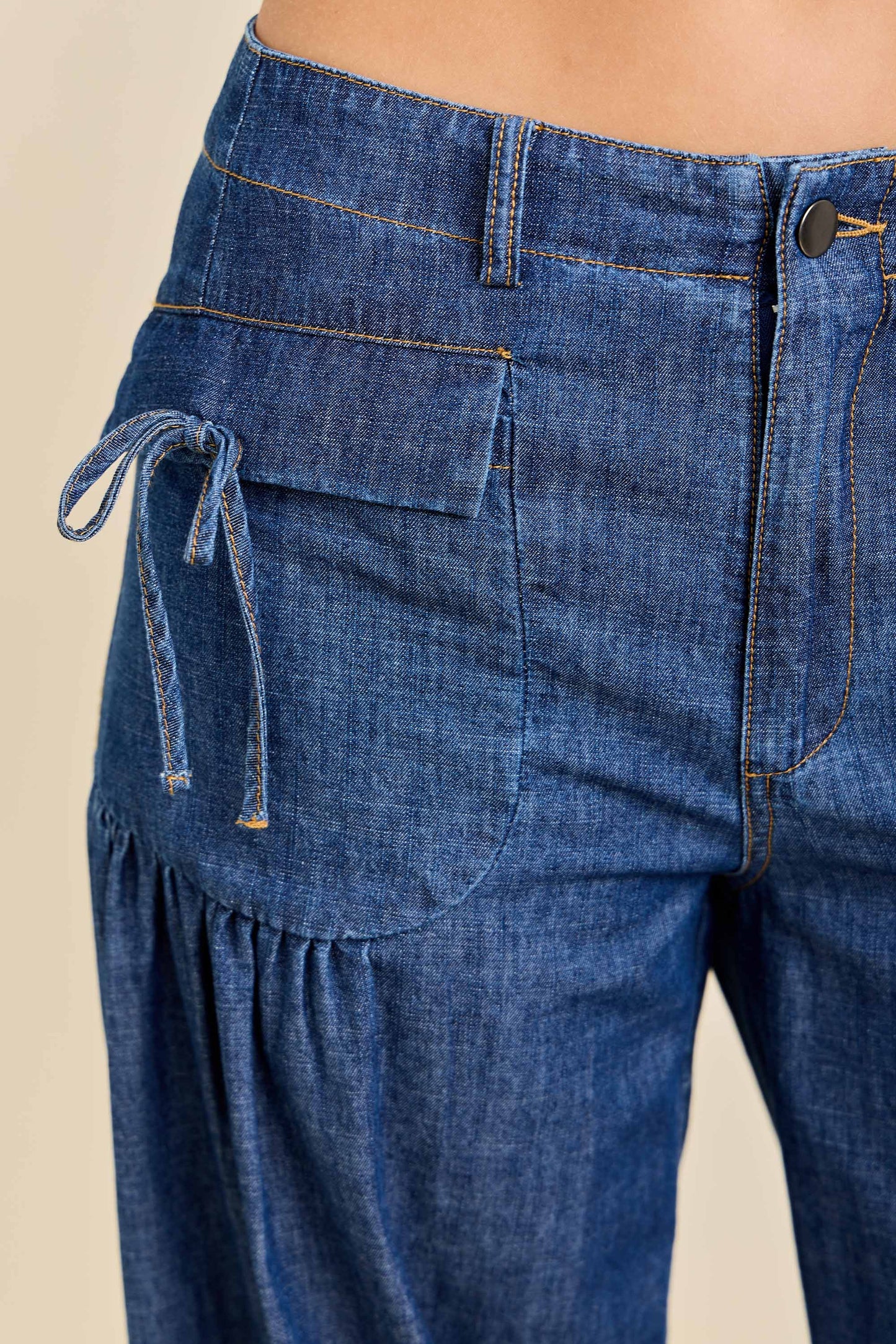 Dual-Style Wide-Leg and Cinched Jogger Denim Pants