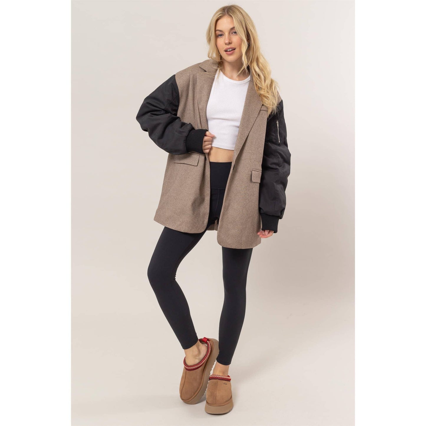 Herringbone Mixed Media Coat