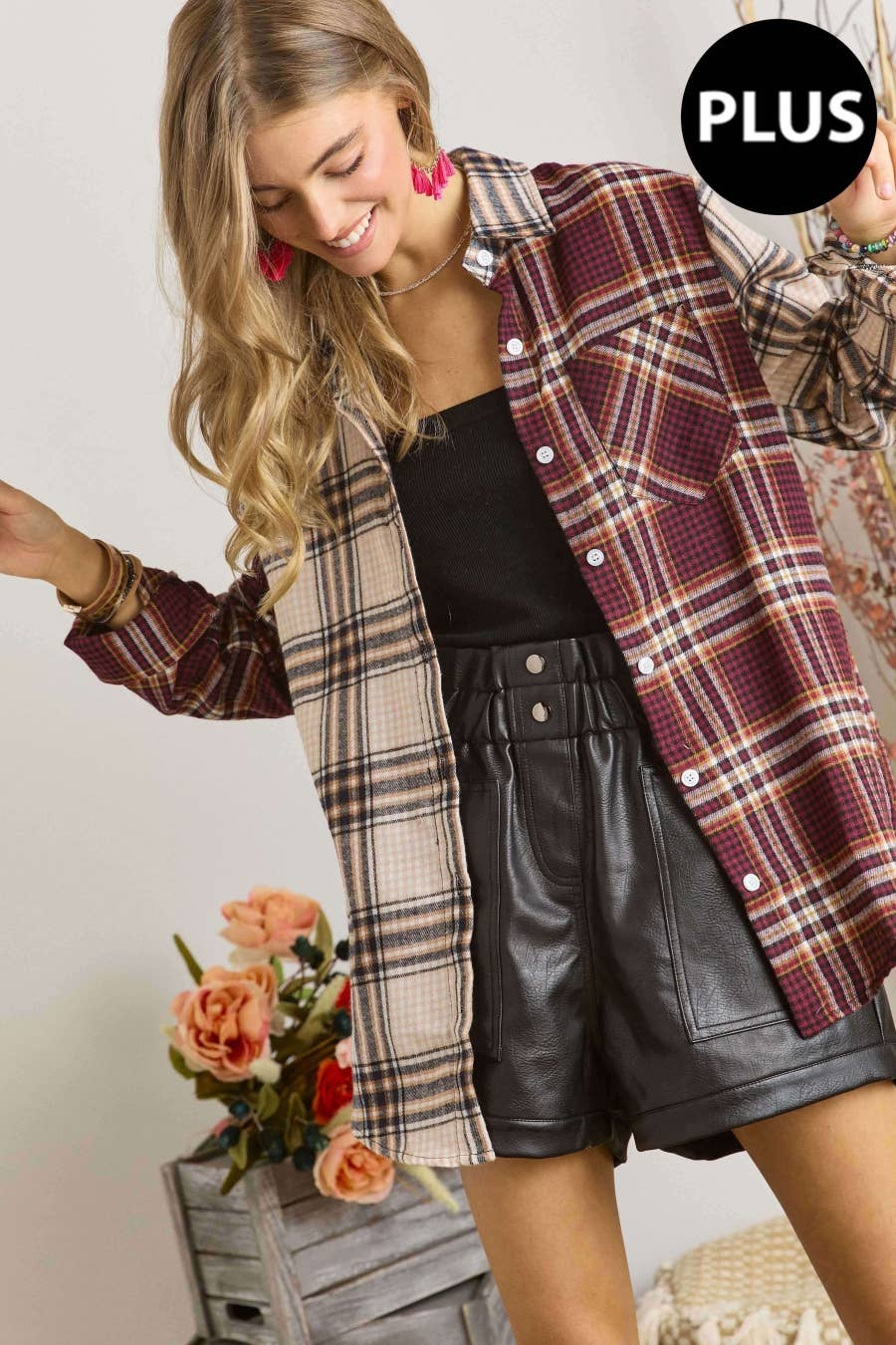 CET2512X - PLUS SIZE MULTI COLOR PLAID SHIRT
