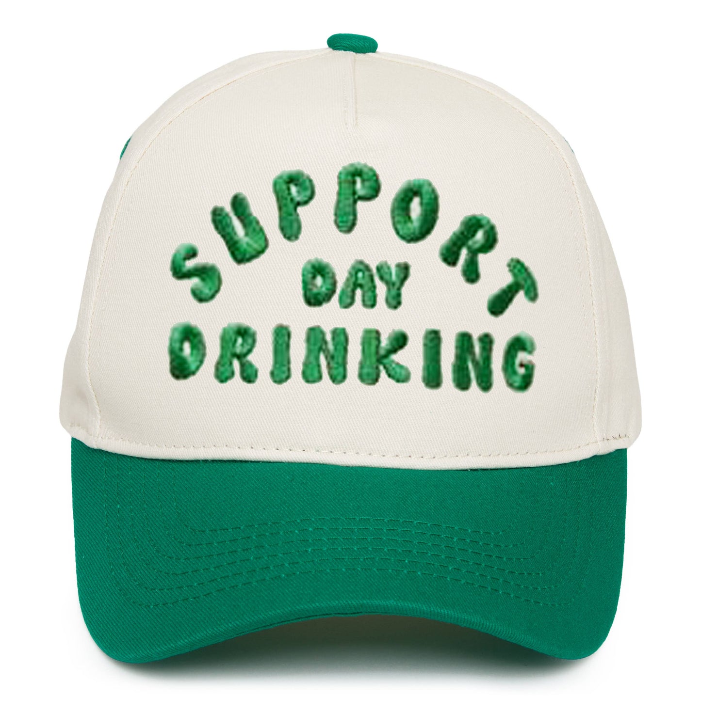 Two Tone Cap -  Support Day Drinking - Kelly Green/Beige