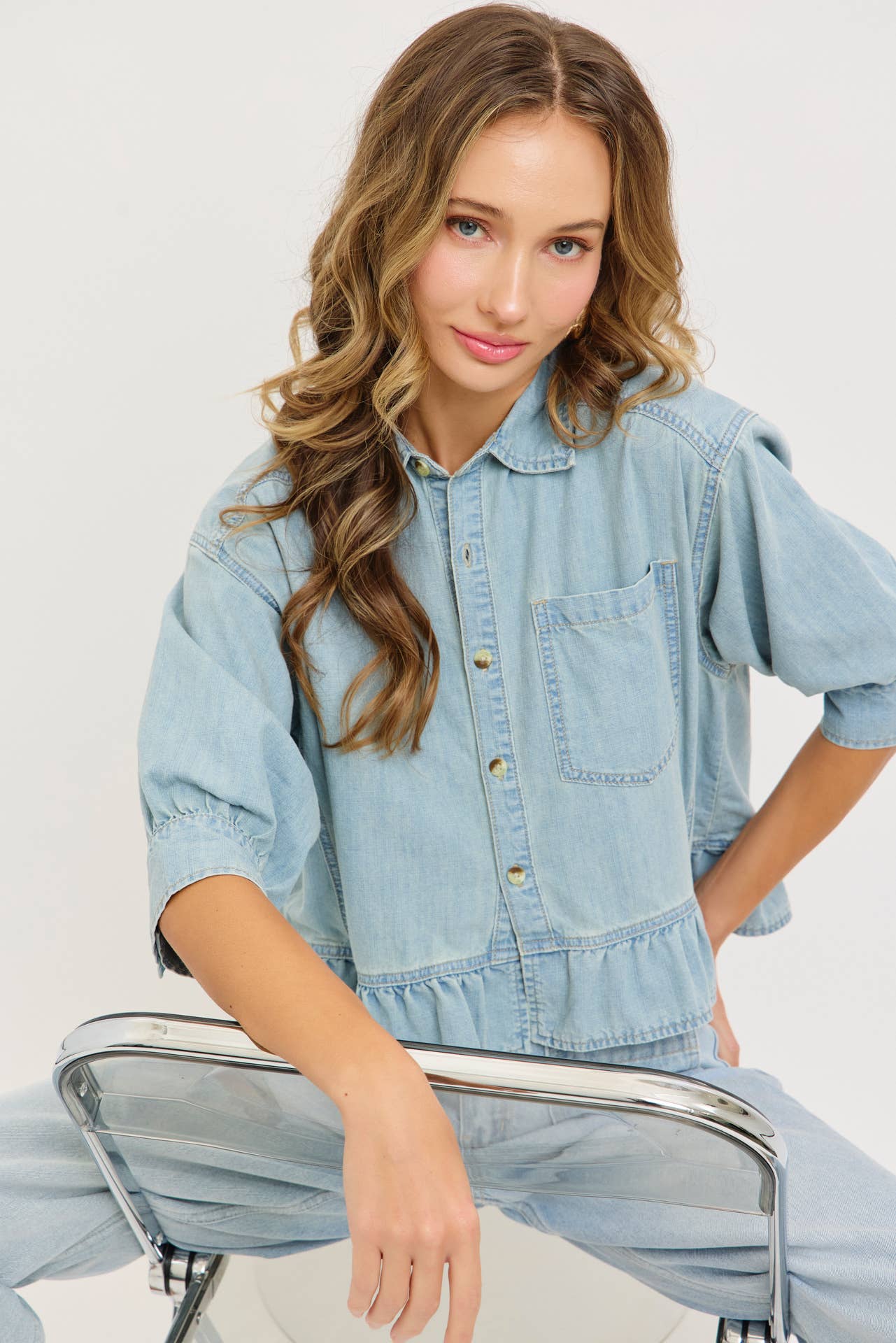 CASUAL EVERYDAY WEAR  WASHED DENIM SHIRT